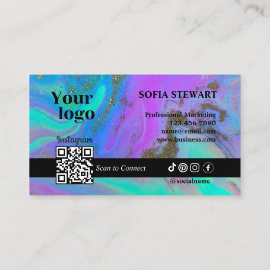 大理石灰トレンディーホログラムインスタグラムQrコード 名刺 (裏面)