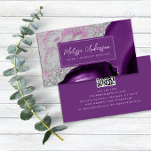 大理石瑪瑙パープルシルバーグリッターQRコード 名刺