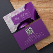 大理石瑪瑙パープルシルバーグリッターQRコード 名刺
