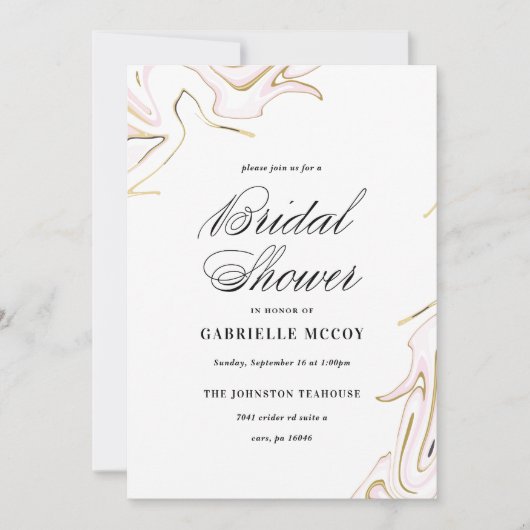 大理石瑪瑙婚前慶祝 | 粉色金色 招待状 (正面)