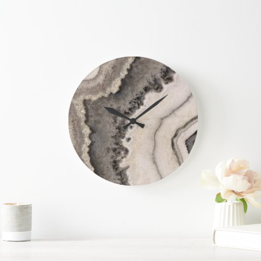 大理石白黒アゲート原石 ラージ壁時計 (ホーム)