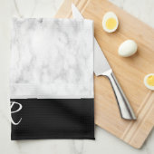 大理石白黒スタイルモノグラムパーソナライズされた キッチンタオル (四つ折り)