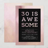 大理石粉色现代字体30岁生日派对 招待状 (正面/裏面)