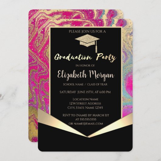 大理石紙吹雪カラフル卒業 招待状 (正面/裏面)