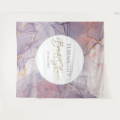 大理石紫とピンクのブライダルシャワーモダン背景 タペストリー (正面(横))