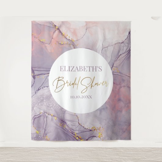 大理石紫とピンクのブライダルシャワーモダン背景 タペストリー (正面)