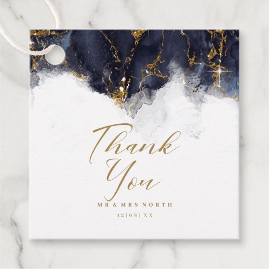 大理石結婚グリッターの感謝していネイビーブルー金ゴールドID644 フェイバータグ (正面)