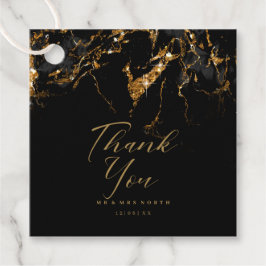 大理石結婚グリッターの感謝してい黒金ゴールドID644 フェイバータグ
