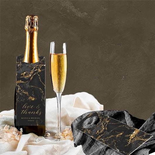 大理石結婚グリッターの感謝してい黒金ゴールドID644 ボトルネックタグ