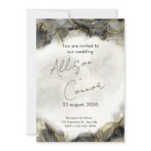 大理石結婚式招待状(黒と金ゴールドコーム)