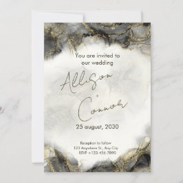 大理石結婚式招待状(黒と金ゴールドコーム) 招待状
