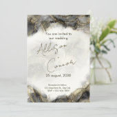 大理石結婚式招待状(黒と金ゴールドコーム) 招待状 (スタンド正面)