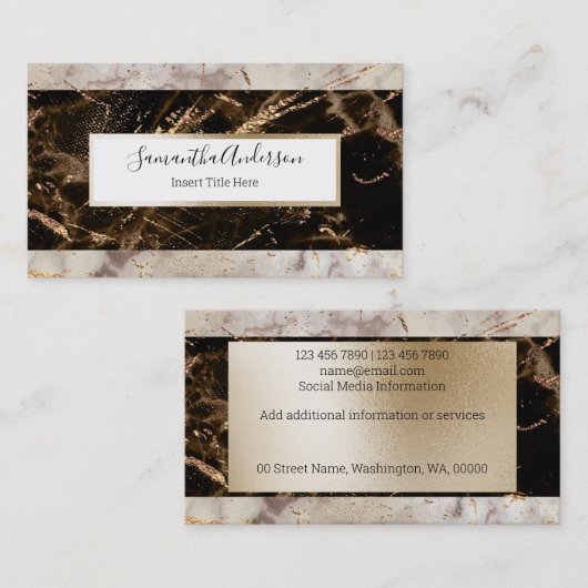 大理石署名の茶色花崗岩金ゴールド箔斑点 名刺 (正面/裏面)