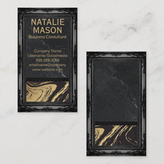 大理石背景 |ヴィンテージフレーム 名刺 (正面/裏面)