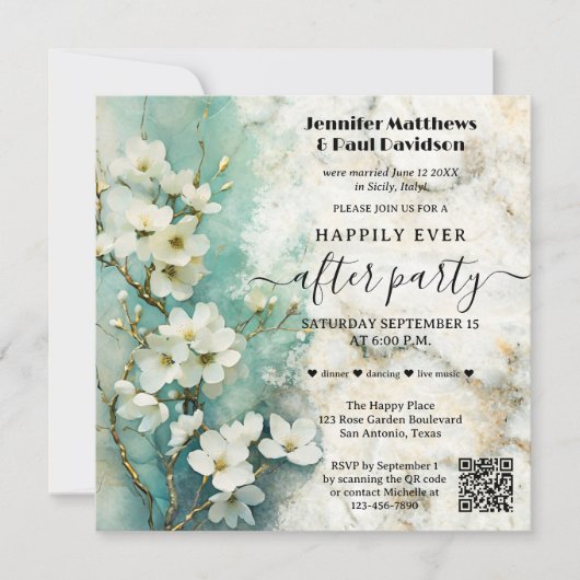 大理石芸術的のフローラが後に楽しく結婚続く 招待状 (正面)