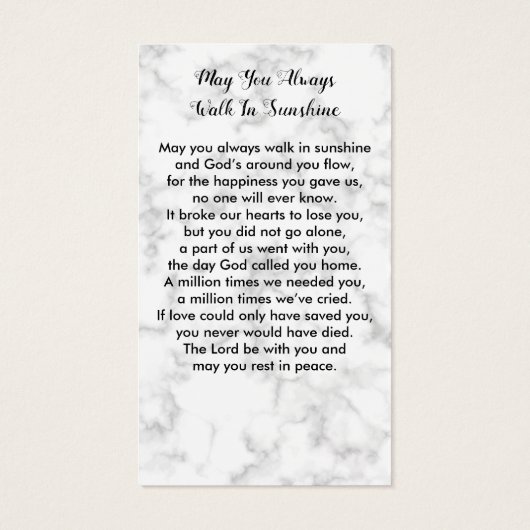 大理石葬儀記念写真悔やみや弔慰祈りの言葉カード (裏面)