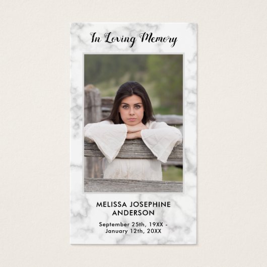 大理石葬儀記念写真悔やみや弔慰祈りの言葉カード (正面)