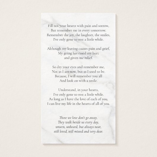 大理石記念葬儀写真祈りの言葉カード (裏面)