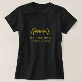 大理石調のブラック＆ゴールドが映えるSweet 16 誕生日 Tシャツ