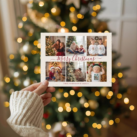 大理石調の上品なクリスマスコラージュ写真 シーズンポストカード