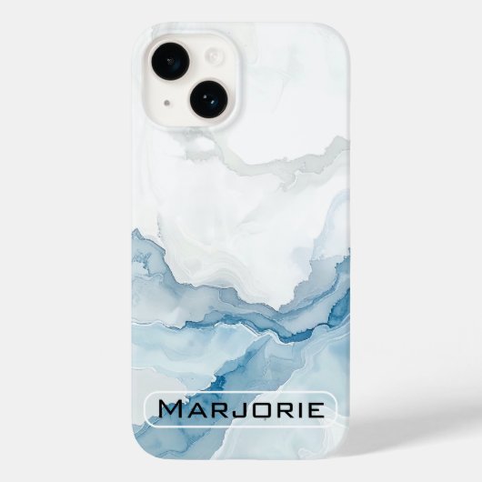 大理石調 ホワイト×ブルー おしゃれ オーダーメイド 名前入り Case-Mate iPhoneケース (裏面)