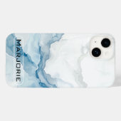 大理石調 ホワイト×ブルー おしゃれ オーダーメイド 名前入り Case-Mate iPhoneケース (裏面 (横))