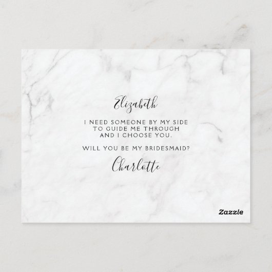 大理石赤面スクリプトブリデスメイド提案カード ポストカード (裏面)