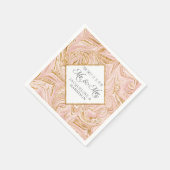 大理石赤面ピンクローズ金ゴールド結婚グリッターズデコール スタンダードカクテルナプキン (角)