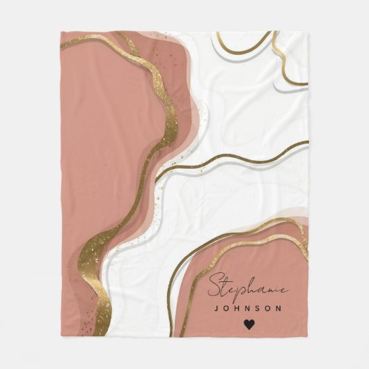大理石赤面ピンク金ゴールドアゲートモノグラパーソナライズされたム フリースブランケット (正面)