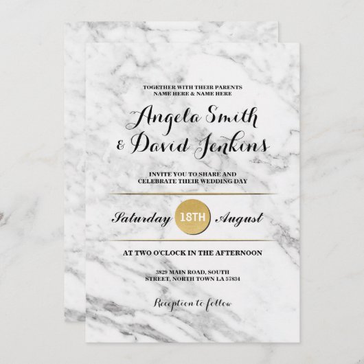 大理石金ゴールドエレガントなウェディングアールデコ1920の招待状 招待状 (正面/裏面)