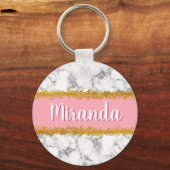 大理石金ゴールドグリッター名前をカスタムする キーホルダー (正面)