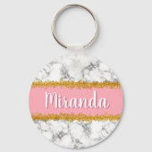 大理石金ゴールドグリッター名前をカスタムする キーホルダー (裏面)