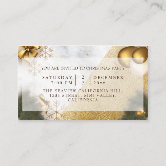 大理石金ゴールドグリッター年&クリスマスお祝い エンクロージャーカード (裏面)