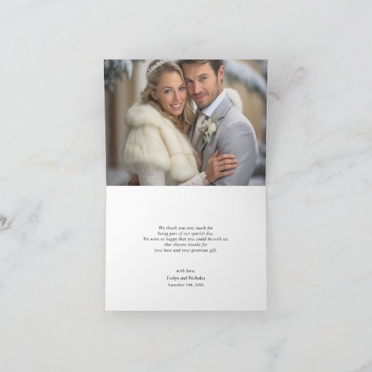 大理石金ゴールドグレー金ゴールド結婚フローラの写真 サンキューカード (内部)