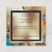 大理石金ゴールドブルーオレンジのインク煙モノグラム正方形 スクエア名刺 (裏面)