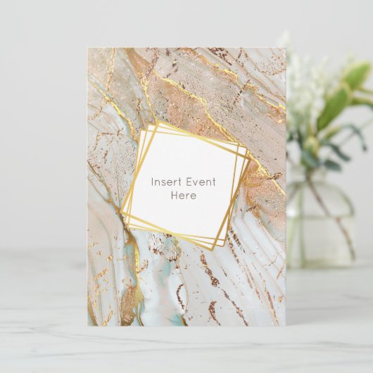 大理石金ゴールドブルーオレンジのゲートジオメトリフレーム 招待状 (スタンド正面)