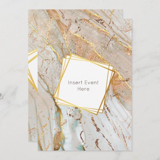 大理石金ゴールドブルーオレンジのゲートジオメトリフレーム 招待状 (正面/裏面)