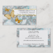 大理石金ゴールドブルーフローラバタフライ美しい化粧 名刺 (正面/裏面)