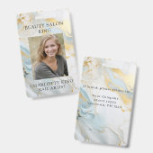 大理石金ゴールドブルー従業員フォトIDバッジ バッジ (Front & Back)