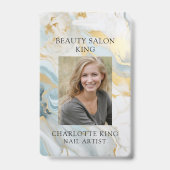 大理石金ゴールドブルー従業員フォトIDバッジ バッジ (Front)