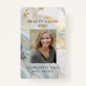 大理石金ゴールドブルー従業員フォトIDバッジ バッジ (正面)