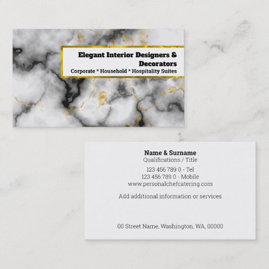 大理石金ゴールドホワイト天然石飾りシック 名刺 (正面/裏面)