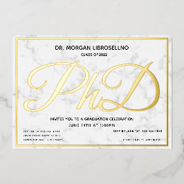 大理石金ゴールドホワイトPhD卒業フォイル招待状 箔招待状