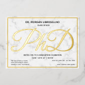 大理石金ゴールドホワイトPhD卒業フォイル招待状 箔招待状 (正面)