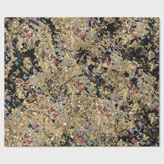 大理石金ゴールドメドウ蝶の虫の宝石ダイヤモンド ラッピングペーパー (フラット)