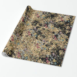 大理石金ゴールドメドウ蝶の虫の宝石ダイヤモンド ラッピングペーパー