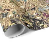 大理石金ゴールドメドウ蝶の虫の宝石ダイヤモンド ラッピングペーパー (ロールコーナー)