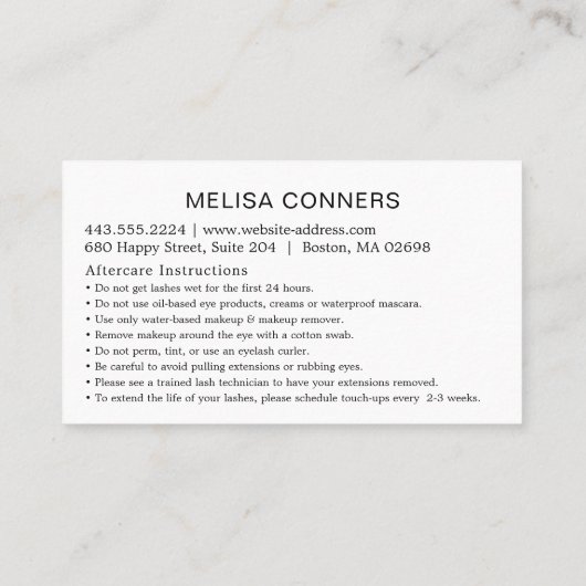 大理石金ゴールドラッシュ美しいアフターケアの指示 名刺 (裏面)