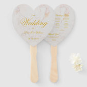 大理石金ゴールド書道ハート結婚式 プログラム ハンドファン (正面&裏面)