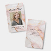 大理石金ゴールド赤面ピンクロゴ従業員フォトIDバッジ バッジ (Front & Back)